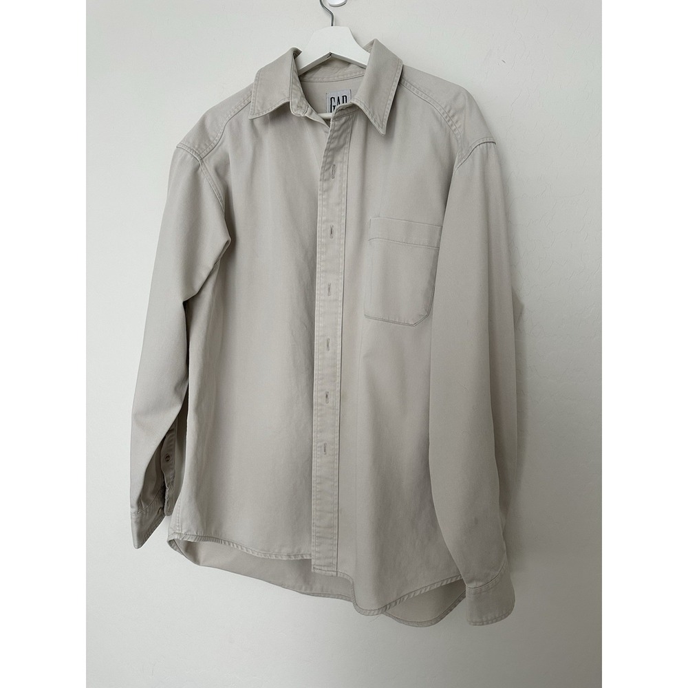 Gap Canvas Button Shirt Mens XL Tan Heavyweight Long Sleeve Workshirt Utility - Picture 1 of 8
